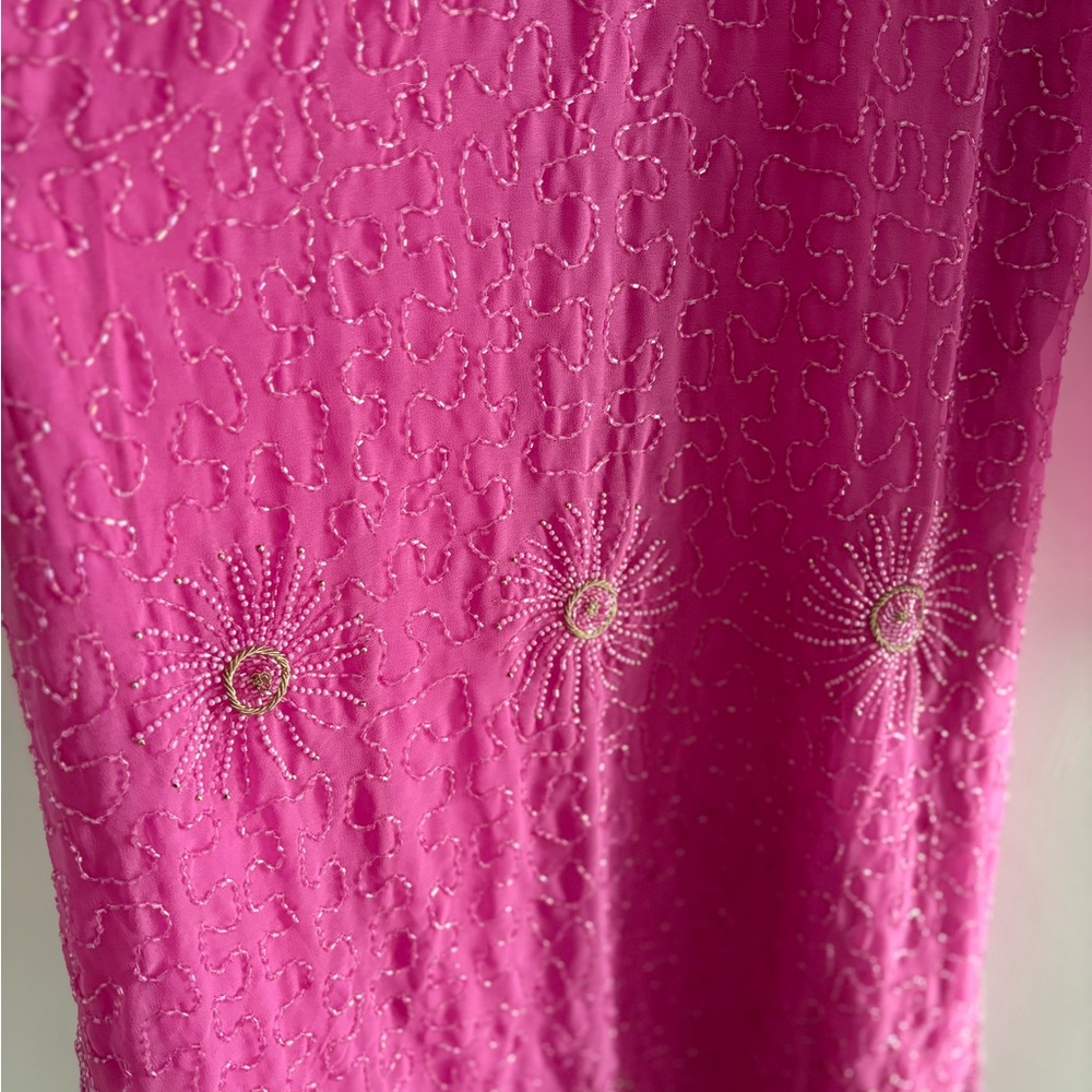 Hand stitched Pink Beaded Sheer Sleeve kurti size 40 | pink kurta party wear - Picture 2 of 7